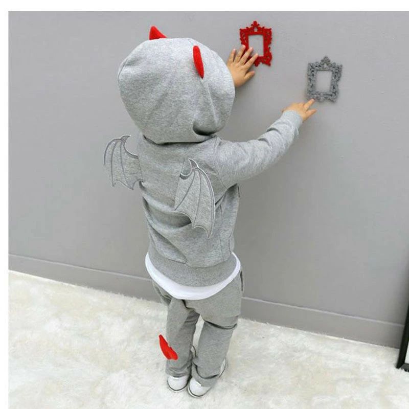 樂天商城 - クリスマス コスプレ 子供 男の子 女の子 子ども キッズ デビル 悪魔 仮装 衣装 可愛い かわいい 上下セット ブラック グレー パーカー