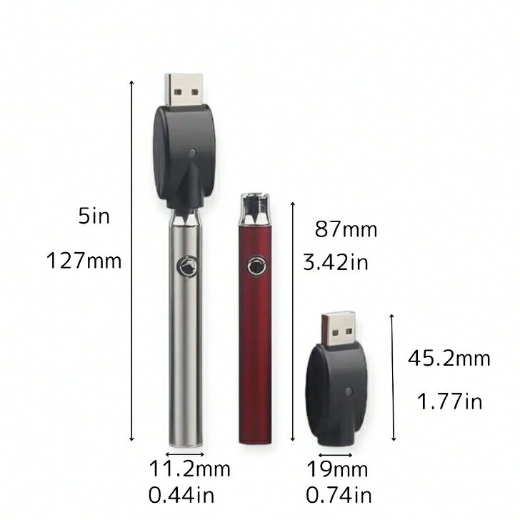 ファーストクラスの【510ヴェポライザー】3.4V 3.7V 4.0V 350mAH ヴェポライザー バッテリー アトマイザー 充電式 USB｜アングル2