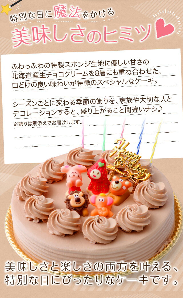 誕生日ケーキ バースデーケーキ生チョコクリーム デコレーションケーキ 6号誕生日 ケーキ 子供[凍]送料無料 チョコレートケーキ 洋菓子 ギフト スイーツ 2