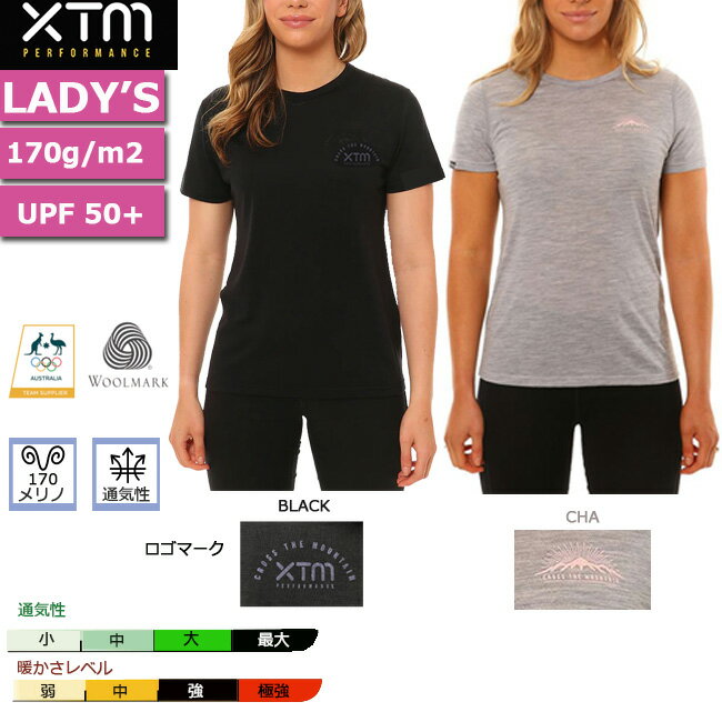 メリノウール インナー レディース Tシャツ　XTM エックスティエム 半袖　メリノウール スキー スノーボード ウィンタースポーツ トレッキング 登山キャンプ アウトドア