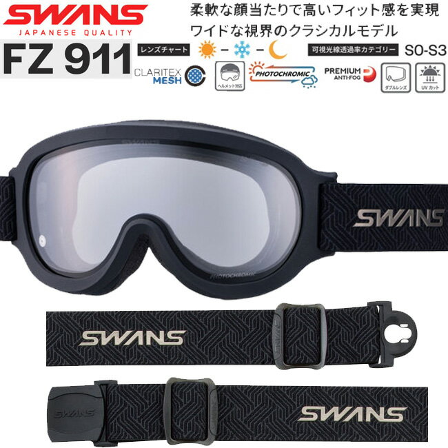 SWAN - スノーゴーグル SWANS スワンズ 調光モデル フォトクロミック 曇り止め ダブルレンズ ヘルメット対応 スキー スノーボード メンズ レディース 日本製【FZ911-CDH】