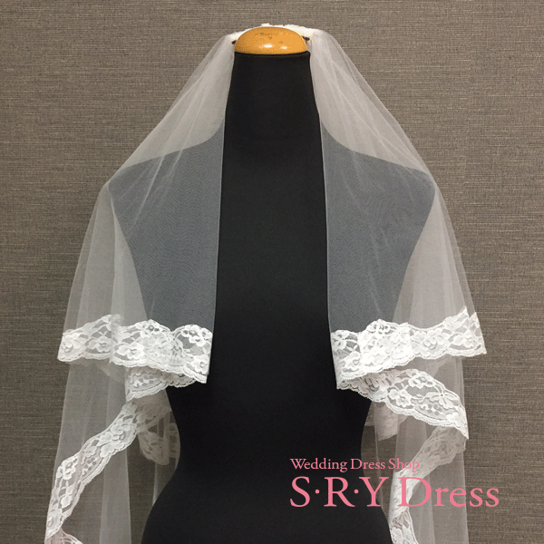 日本製 ウェディングベール ロング ヴェール Veil 2層 フェイスアップタイプ 60/150cm ベールアップ ロングベール 金属コーム付き 上品 レース 上質チュール ホワイト オフホワイト SV‐9601M SP
