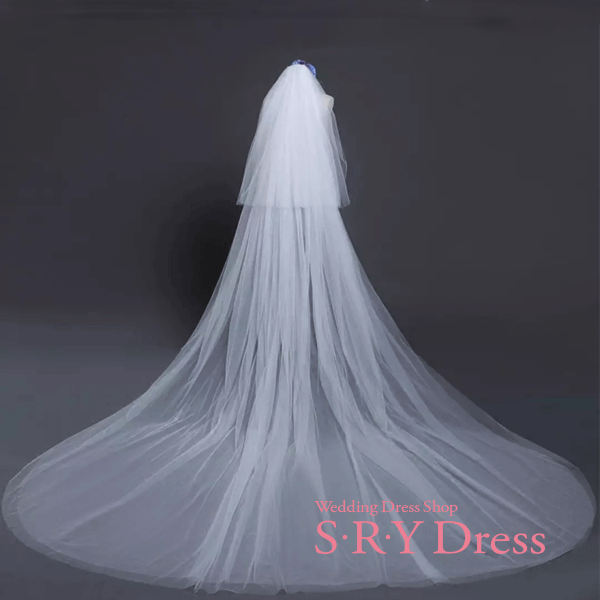 ウェディングベール ロング ヴェール Veil 3M 2層 フェイスアップタイプ 70/300cm ベールアップ ロングベール 金属コーム付き シンプル 柔らかい上質チュール ホワイト オフホワイト SV-300L
