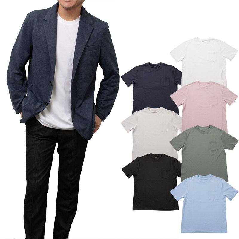 Rakuten - 汗染み軽減 Tシャツ メンズ 半袖 胸ポケット付 形態安定 ストレッチ 消臭 通気性 PANERAI パネライ 無地 クルーネック ビジカジ 厚手 2層構造