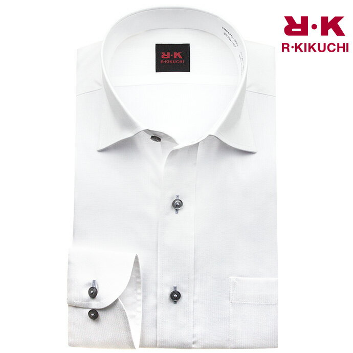 ワイシャツ メンズ 長袖 形態安定 白ドビー ヘリンボン ストライプ 織り柄 ワイドカラー シャツ yシャツ カッターシャツ ドレスシャツ ビジネスシャツ ビジネス シャツ R・KIKUCHI 新生活 2406SS 50par