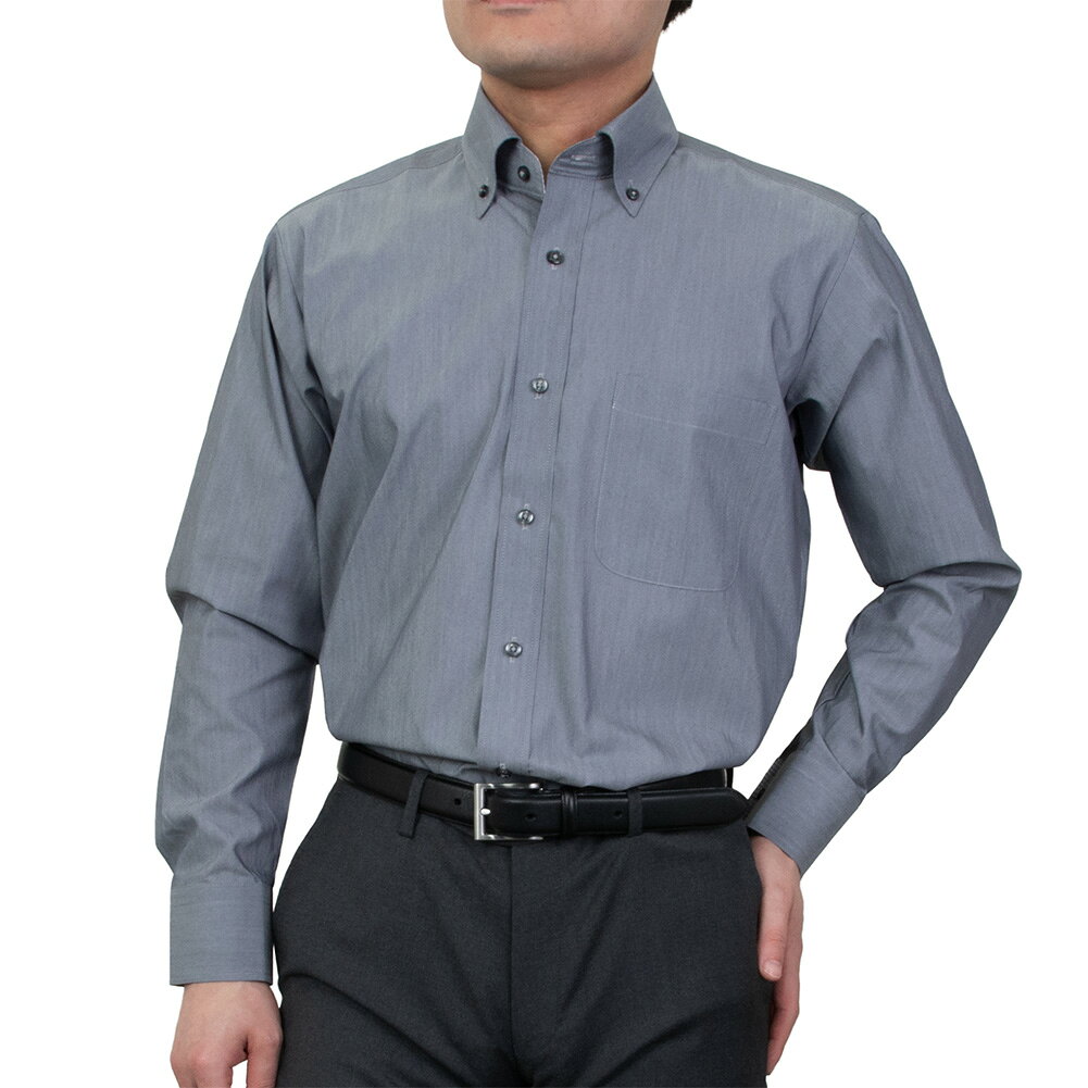 樂天商城 - ワイシャツ メンズ 長袖 形態安定 ボタンダウン FIRE FLAG グレー