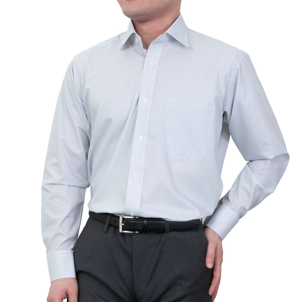 樂天商城 - ワイシャツ メンズ 長袖 形態安定 セミワイドカラー FIRE FLAG グレーストライプ柄