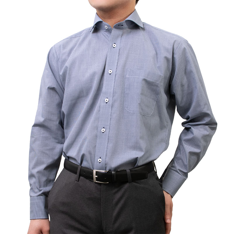 樂天商城 - ワイシャツ メンズ 長袖 形態安定 カッタウェイ BLUE POOL ROAD ネイビー 千鳥柄