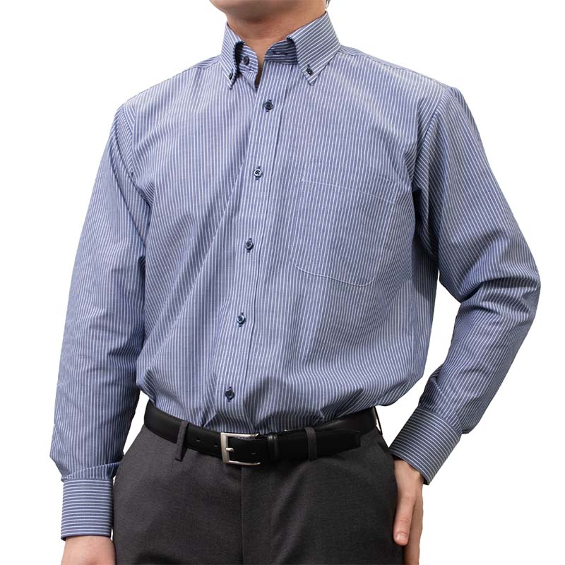 樂天商城 - ワイシャツ メンズ 長袖 形態安定 ボタンダウン BLUE POOL ROAD ネイビー ストライプ