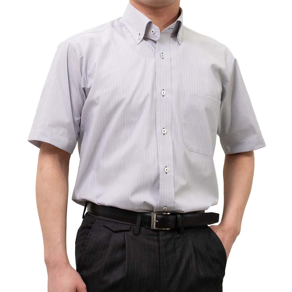 樂天商城 - ワイシャツ 半袖 メンズ ボタンダウン グレーのストライプ