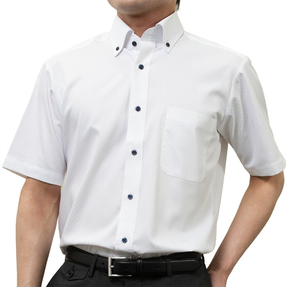 樂天商城 - ワイシャツ 半袖 メンズ ボタンダウン 接触冷感 遮熱 UVカット ソフトタッチ 透けにくい 形態安定