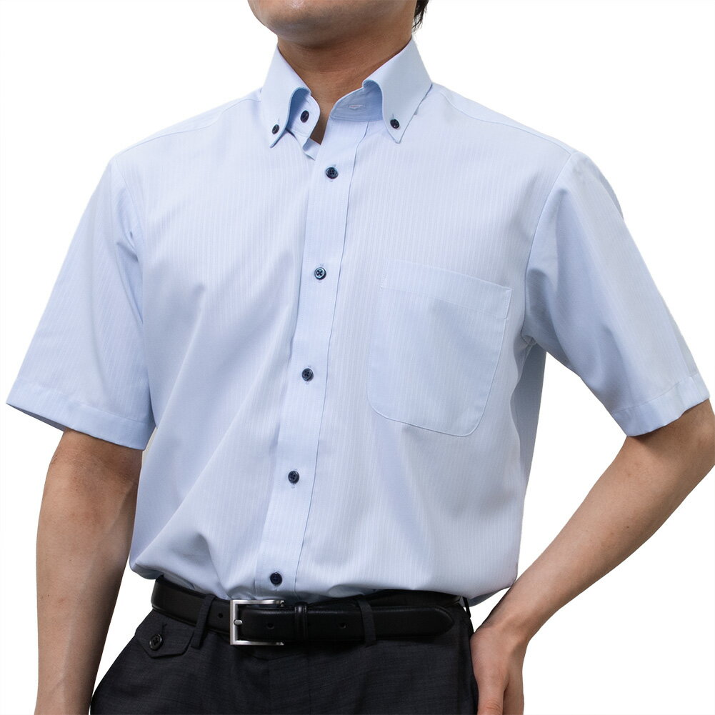 Button-Down - ワイシャツ 半袖 メンズ ボタンダウン 接触冷感 遮熱 UVカット ソフトタッチ 透けにくい 形態安定 2605ft