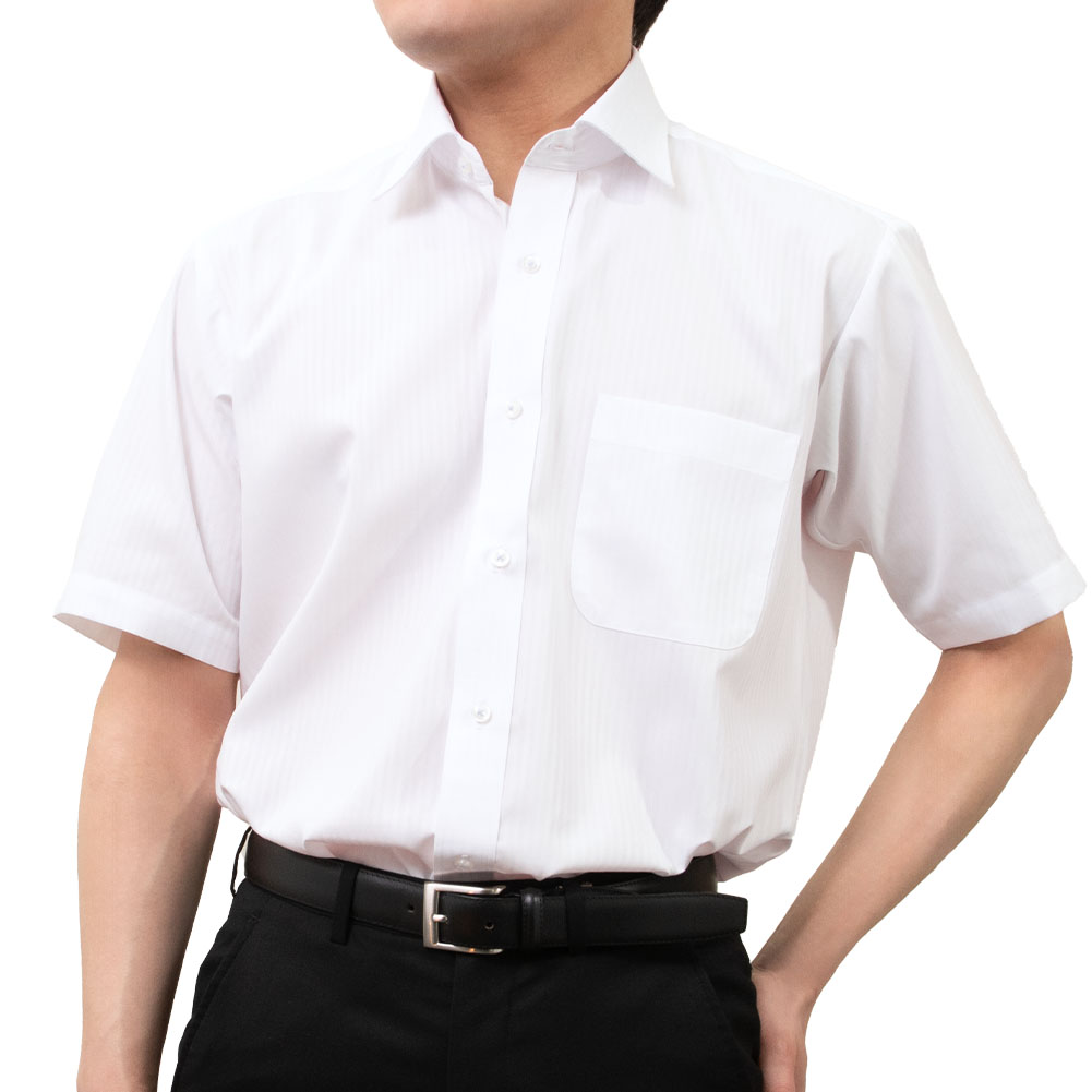 樂天商城 - ワイシャツ メンズ クールビズ 半袖 形態安定 接触冷感 レギュラーカラー ホワイトストライプ