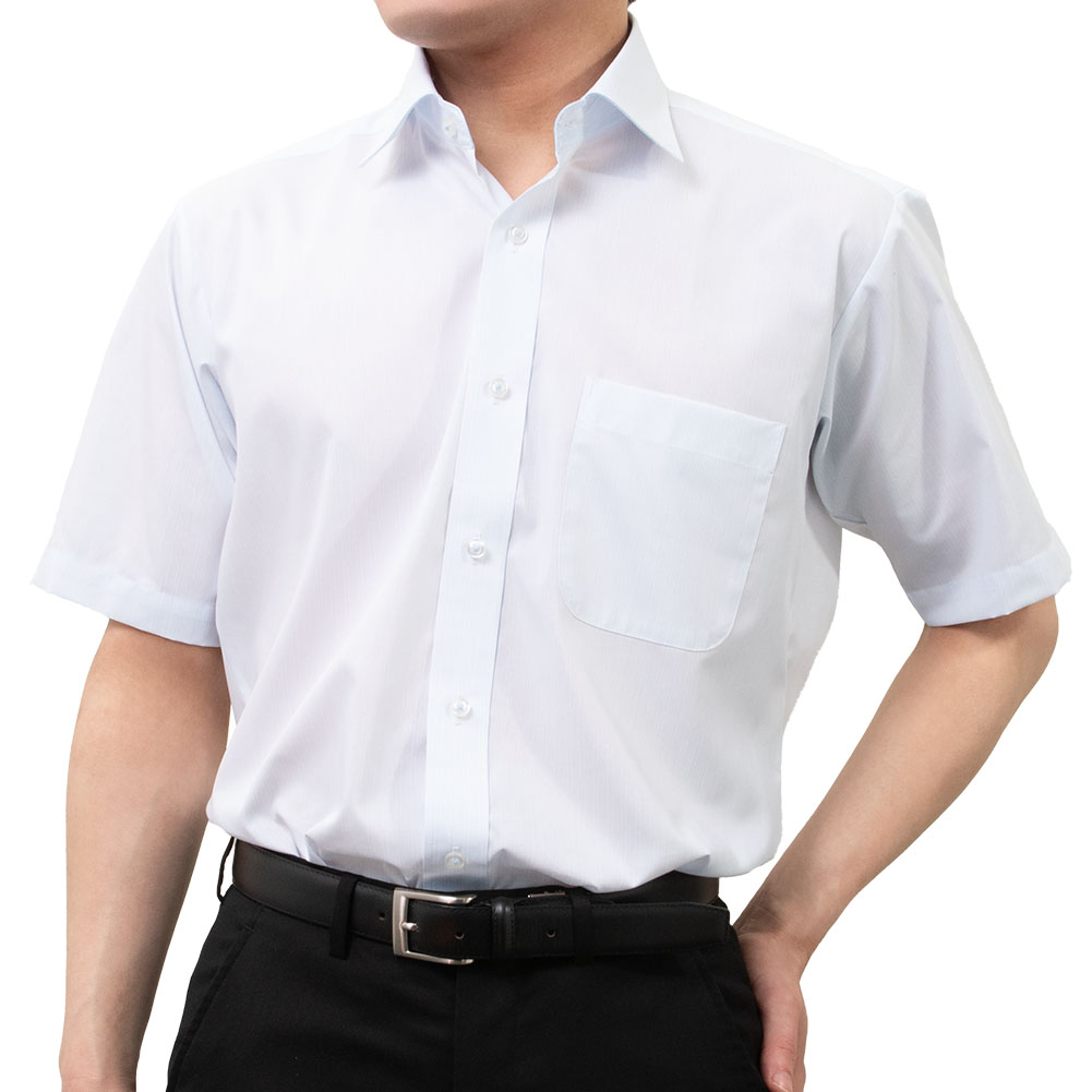 Regular Collar - ワイシャツ メンズ クールビズ 半袖 形態安定 接触冷感 レギュラーカラー ブルーストライプ 2605ft