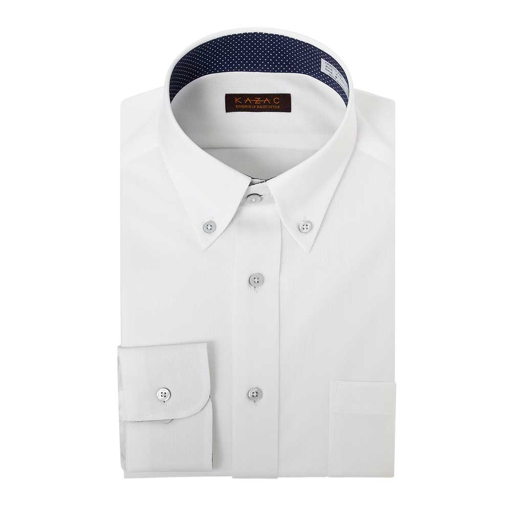 Button-Down - ニット ワイシャツ ※裄詰め対応不可 メンズ 長袖 ノーアイロン ノンアイロン ストレッチ ボタンダウン 白 ホワイト ドビー 標準体 日本製生地 吸水速乾 TOP_KNIT