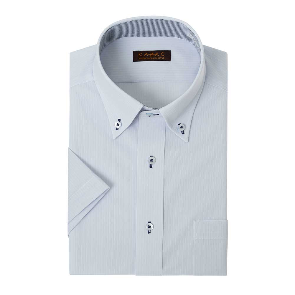 ニット ワイシャツ メンズ 半袖 ノーアイロン ノンアイロン ストレッチ ボタンダウン ブルー ストライプ TOP_KNIT 2510ft