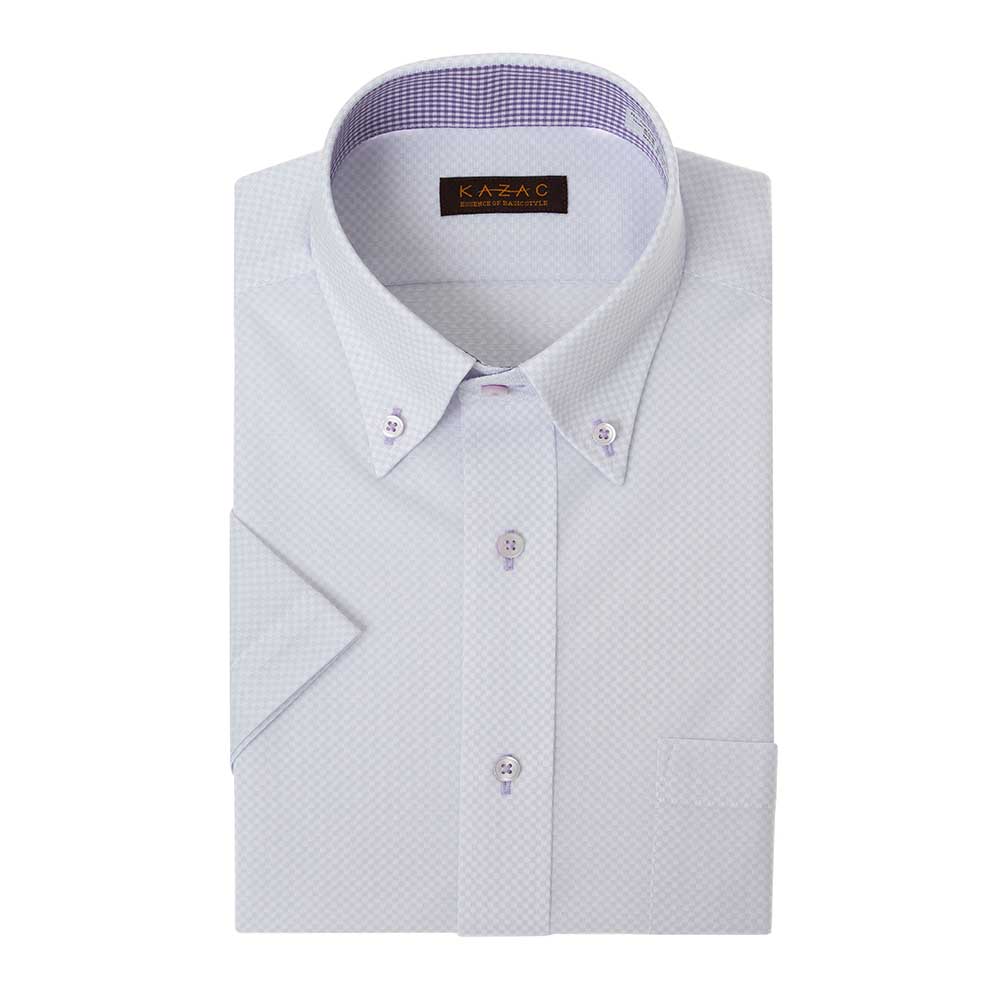 ニット ワイシャツ メンズ 半袖 ノーアイロン ノンアイロン ストレッチ ボタンダウン パープル チェック TOP_KNIT 2510ft