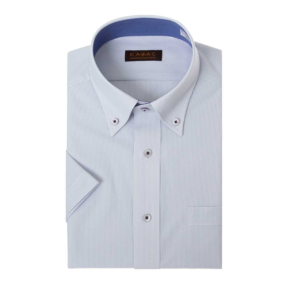 ニット ワイシャツ メンズ 半袖 ノーアイロン ノンアイロン ストレッチ ボタンダウン パープル ストライプ TOP_KNIT 2510ft