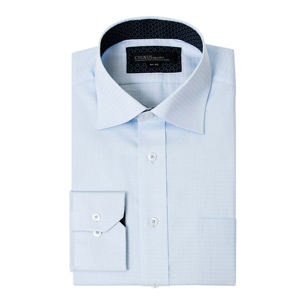 超 形態安定 ワイシャツ メンズ 長袖 制菌 抗菌 防臭 ノーアイロン ノンアイロン ワイドカラー CYGNUS 標準体 ブルー