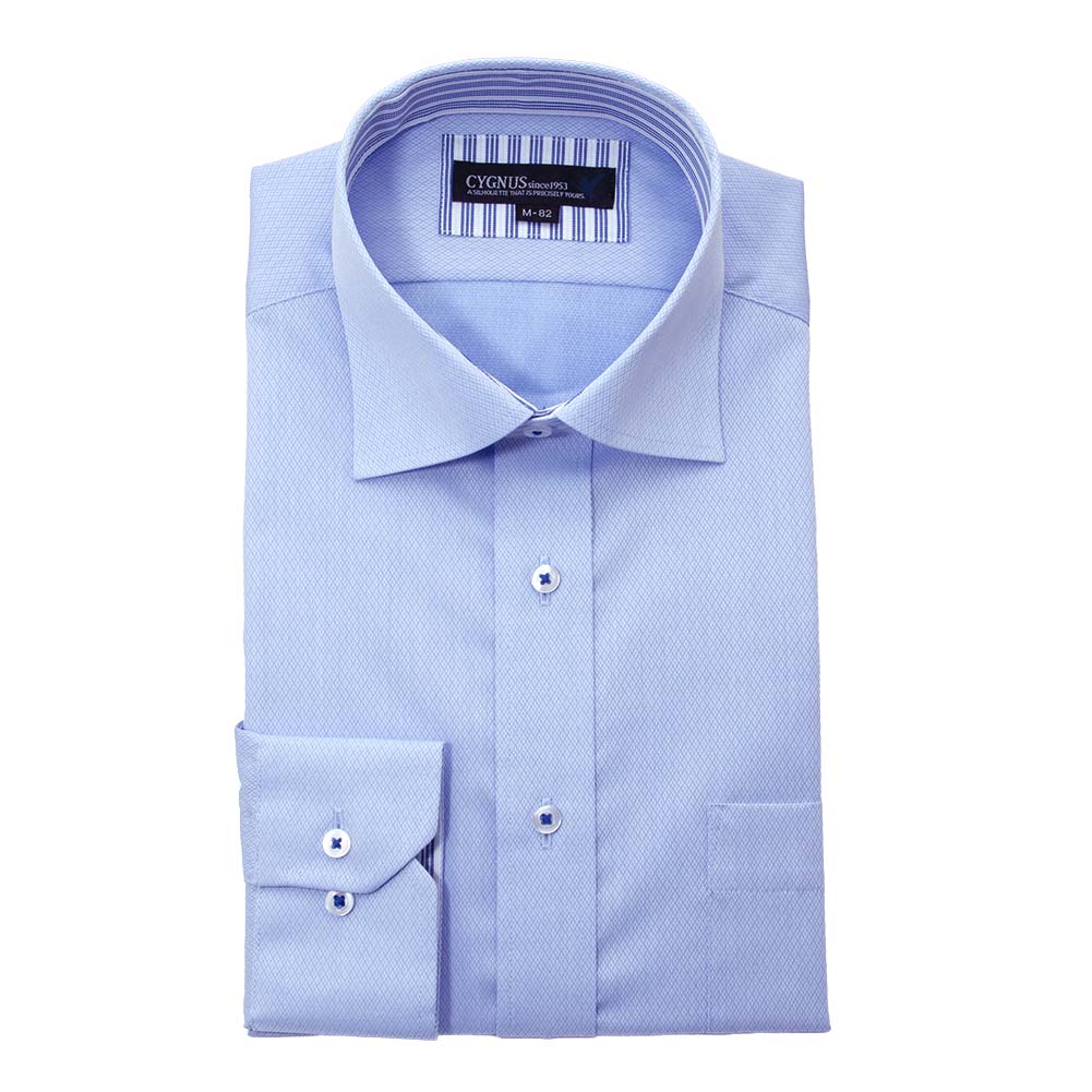 CYGNUS 超 形態安定 ワイシャツ メンズ 長袖 ノーアイロン 制菌 抗菌 防臭 (AG Fresh Plus) ワイドカラー ボタンダウン 薄青 ドビー 標準体