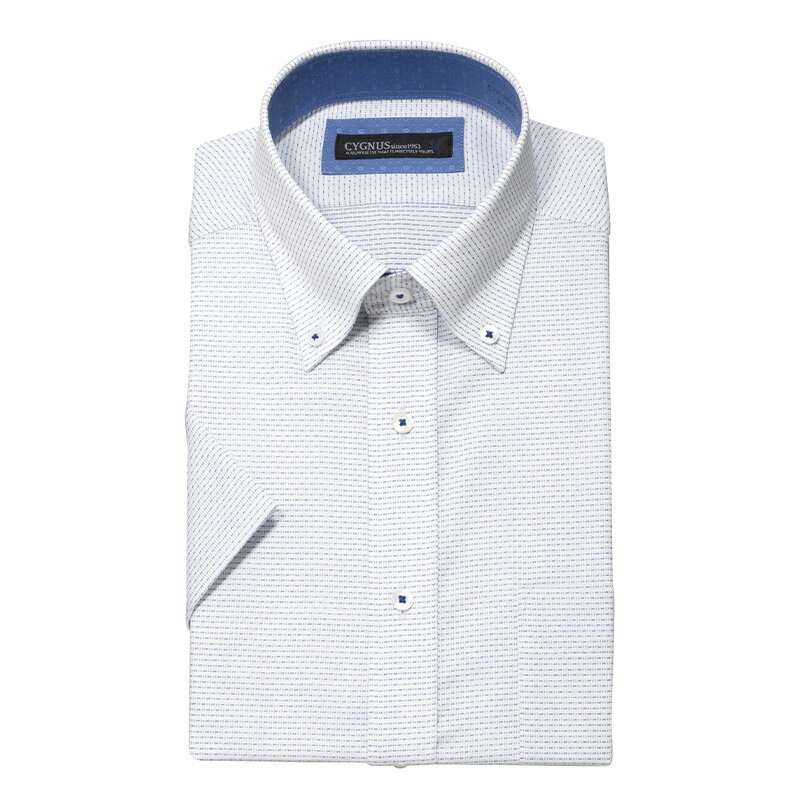Button-Down - 半袖ワイシャツ ボーダー ブルー ノーアイロン 抗菌防臭 制菌 高通気性 CYGNUS 2605ft 2606SS 20par