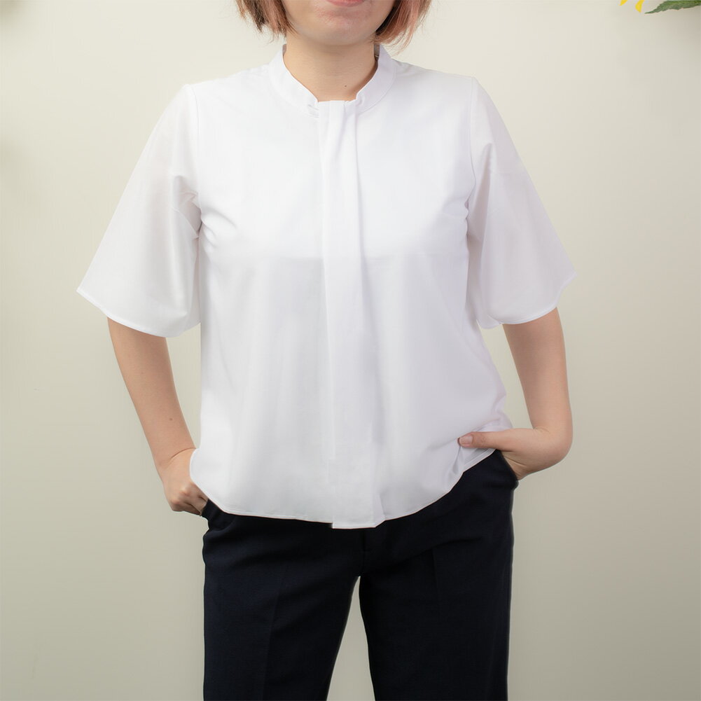 樂天商城 - 半袖トリコットボウダイ風ブラウス、吸汗速乾、UVカット、透け防止、前身二重仕様、ノンアイロン、ストレッチ、レディース、ブラウス、ONでもOFFでも着こなせます TOP_OC 2603ft