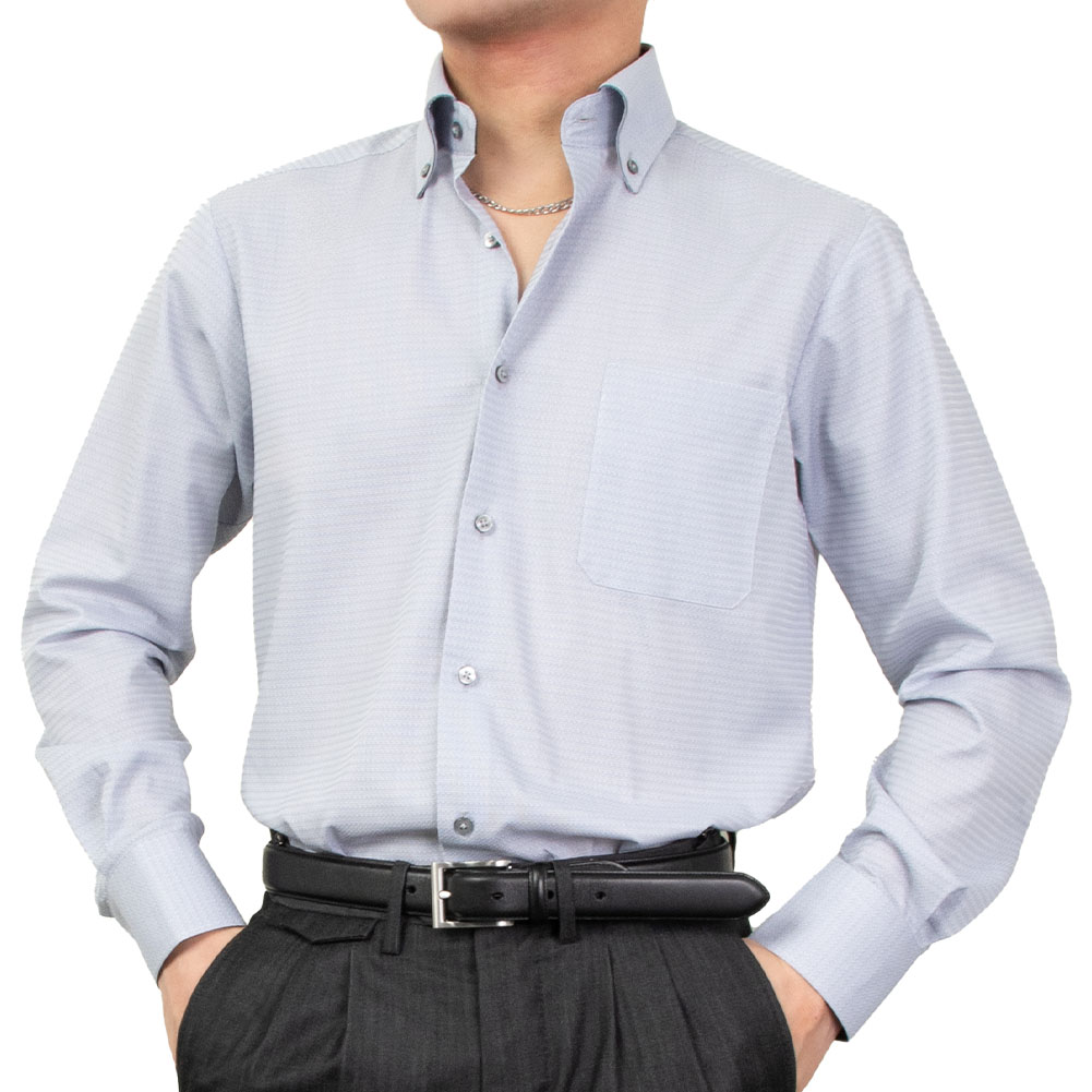 樂天商城 - 形態安定 メンズ 長袖 シャツ ボタンダウン レギュラーフィット グレー ドビー パーティー モノトーン DF2604 SH26FA