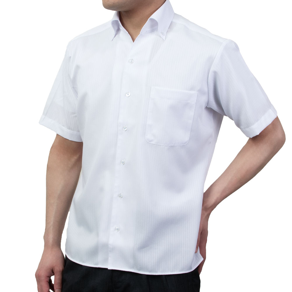 半袖ワイシャツ 形態安定 吸水速乾 ホワイト 白 スキッパー ボタンダウン レギュラーフィット メンズ クールビズ オフィスカジュアル