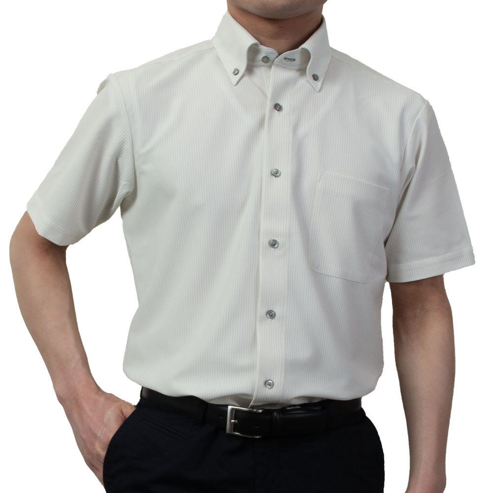 半袖ワイシャツ ニットシャツ ノーアイロン 消臭 吸汗速乾 ストレッチ ベージュ ボタンダウン レギュラーフィット メンズ
