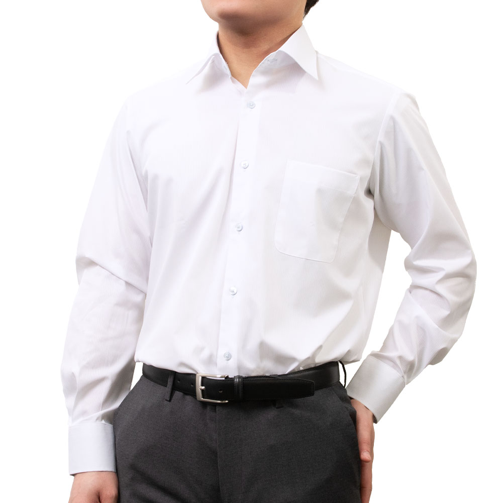 樂天商城 - ワイシャツ メンズ 長袖 形態安定 セミワイド 春夏 a.v.v 爽やか 襟裏ストライプ 接触冷感 ホワイト 2603ft ST26FA