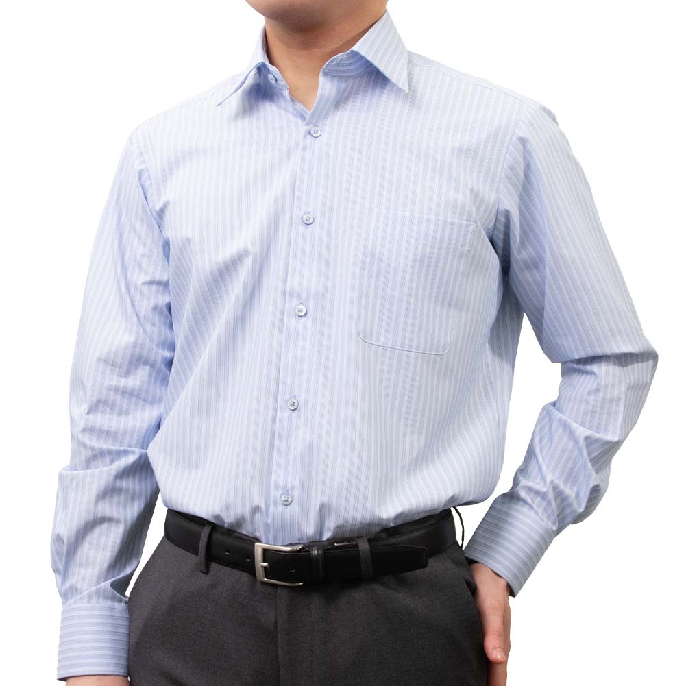 Rakuten - 【20％OFF！スーパーセール限定価格】ワイシャツ メンズ 長袖 形態安定 セミワイド 春夏 a.v.v 爽やか 接触冷感 ストライプブルー ST26FA 2605ft 2606SS 20par
