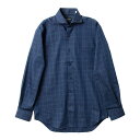 ワイシャツ メンズ 長袖 形態安定 カッタウェイ ネイビー チェック カジュアルシャツ Levin UOMO 2506CL 30par 2508ft