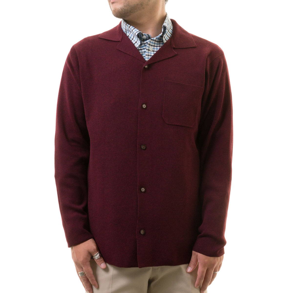 ニット カーディガン シャツカラー メンズ 前開き 前ボタン 無地 ビジネス カジュアル 秋 冬 春 POLO B..