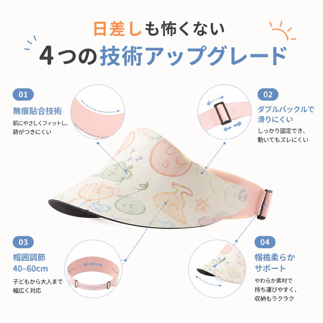 サンバイザー 子供用 UVカット つば付き帽子 日よけ 紫外線 キャンピング 子供 こ...