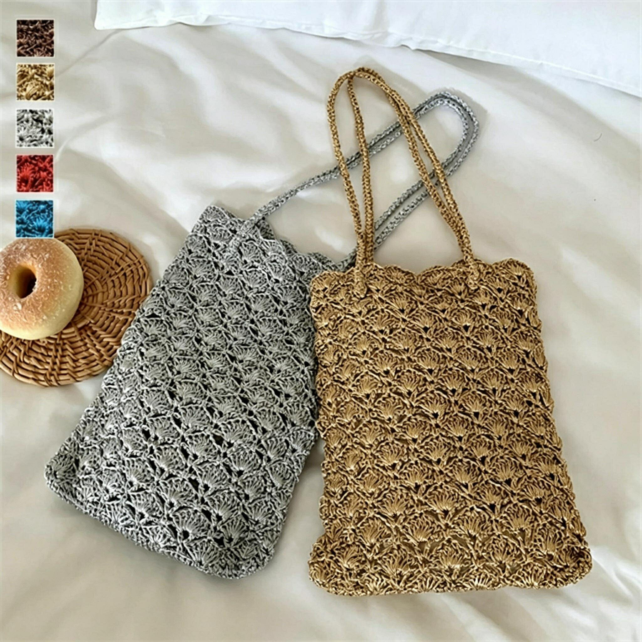 乐天商城 - 【48H限定200円クーポン】かごバッグ トートバッグ レディース メタリックコード編み 肩掛け 手提げ バケツバッグ メタリックコード編みバッグ バスケット メタリックカラー マクラメバッグ バッグ メタリックバッグ 夏バッグ トート 縦 軽量