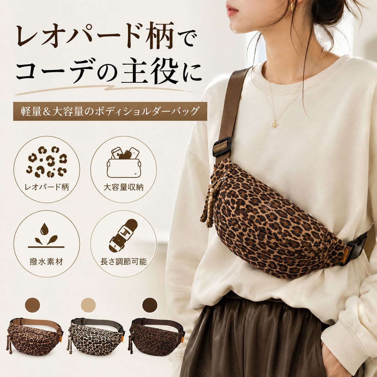 乐天商城 - 【48H限定200円クーポン】ボディバッグ レディース きれいめ ヒョウ柄 ショルダーバッグ お財布ポシェット ワンショルダー 小さい 軽い ウエストバック 斜