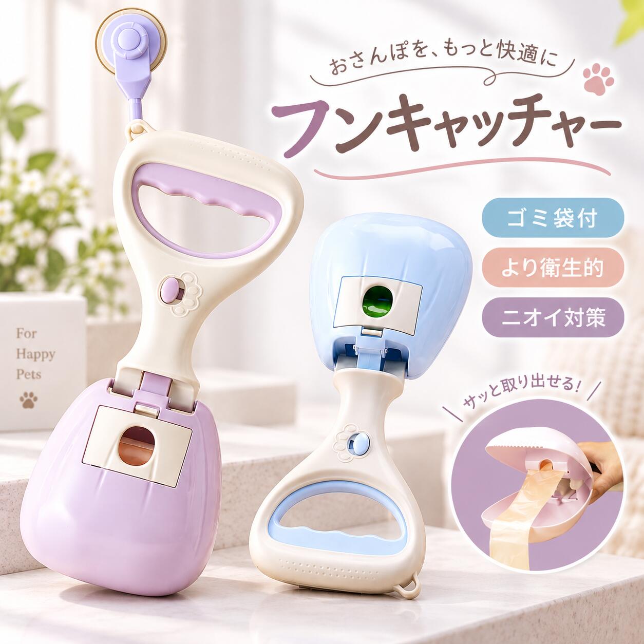 【48H限定200円クーポン】悪臭にさよなら犬 ペット用品 犬用 フン取り フンキャッチャー 犬用フン取り フン処理 糞取り 糞キャッチャー ワンキャッチ ゴミ袋付 より衛生的 片手で可能 丈夫 フックでかける超便利 お出かけ お散歩グッズ 犬 散歩