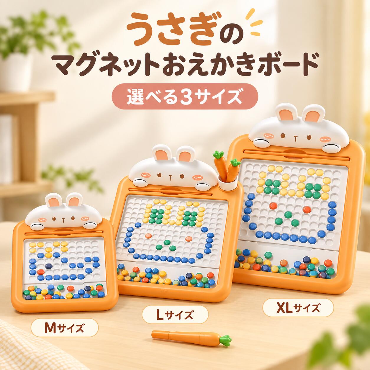 【48H限定200円クーポン】マグネットおえかきボード 子供用 磁石 お絵描きボード うさぎ 知育玩具 マグネットビーズ お絵かき おもちゃ カラフル ビーズ遊び 指先遊び お手本カード付き 繰り返し遊べる 収納付き M L XL 3サイズ 室内遊び 誕生日 プレゼント