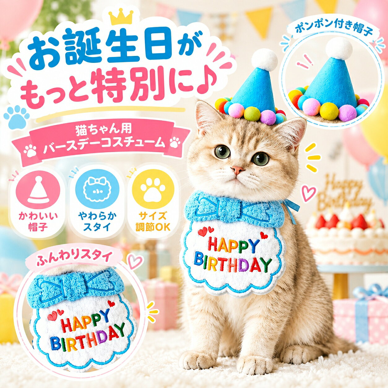 ペット 誕生日 帽子 スタイ 犬 猫用 バースデー帽子 HAPPY BIRTHDAY 被り物 おしゃれ 柔らかい よだれかけ よだれタオル 誕生日パーティー 飾り付け 撮影 写真 ペット用 コスプレHAPPY BIRTHDAY！愛犬愛猫の誕生日を可愛く彩る撮影アイテム5ペット 誕生日 帽子 スタイ 犬 猫用 バースデー帽子 HAPPY BIRTHDAY 被り物 おしゃれ 柔らかい よだれかけ よだれタオル 誕生日パーティー 飾り付け 撮影 写真 ペット用 コスプレHAPPY BIRTHDAY！愛犬愛猫の誕生日を可愛く彩る撮影アイテム5