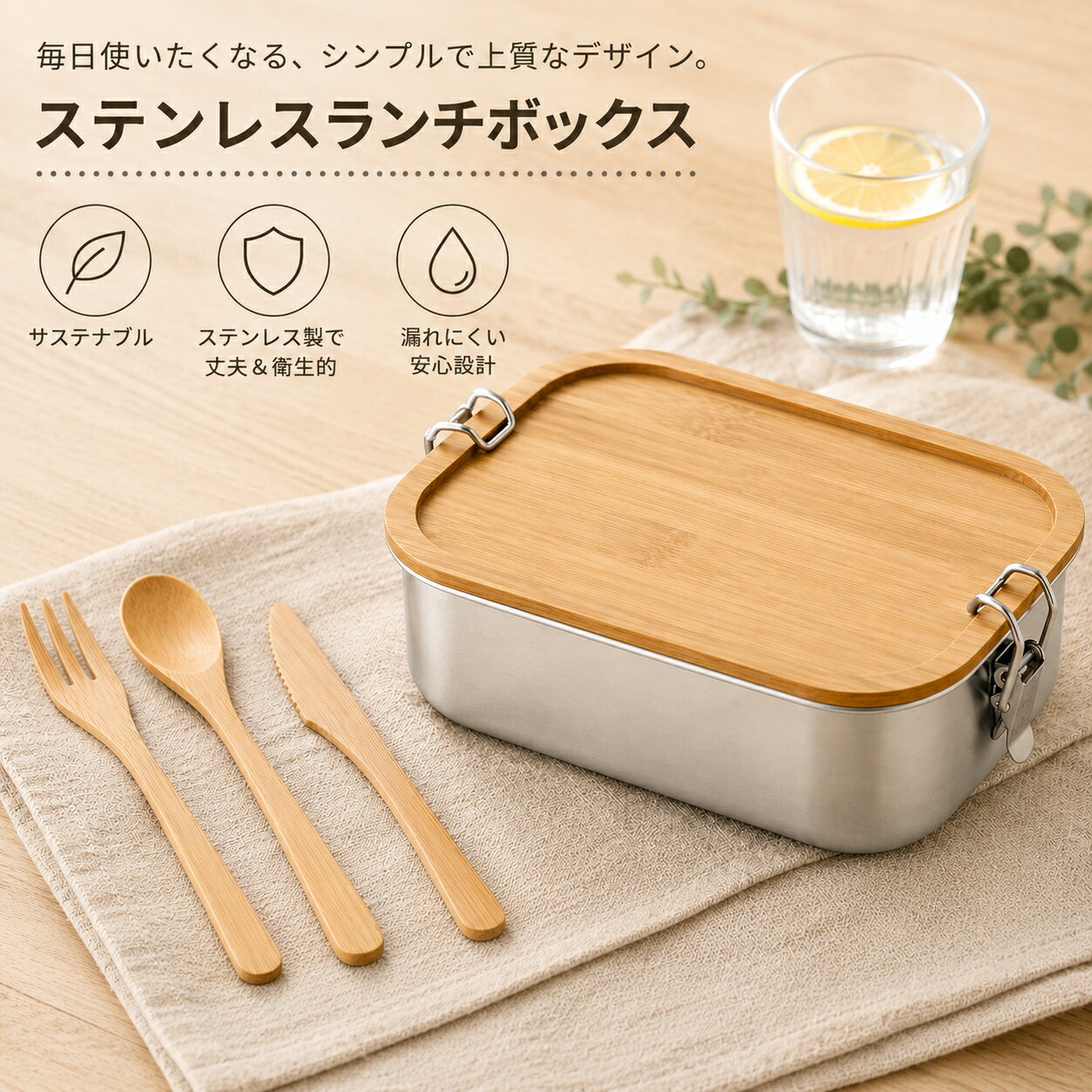 Rakuten - ステンレス製 お弁当箱 木製蓋付き 密封ランチボックス 大容量 子供・女性兼用 ポータブル食品容器 おしゃれ ランチグッズ