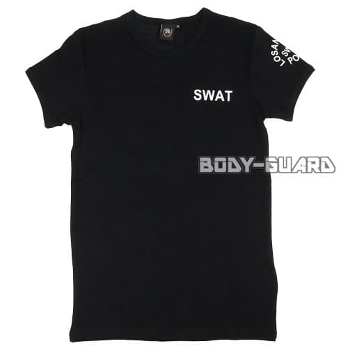 SWAT 半袖Tシャツ バックプリントあり ブラック XL メンズ レディース ファッション サバイバルゲーム サバゲー カジュアル 普段着 部屋着 シンプル 警察 POLICE ミリタリー ポリスグッズ 丸首 黒 白文字 ハロウィン 仮装 コスプレ コスチューム【ゆうパケット送料無料】