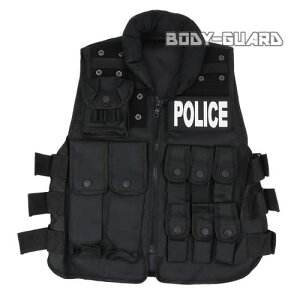 タクティカルPOLICEタイプベスト ブラック アサルトベスト ミリタリーグッズ ミリタリー用品 サバゲー 装備 サバイバルゲーム ミリタリーファッション コスプレ 仮装 ハロウィン 警察 ポリス 特殊部隊 戦闘服 アーミー ワッペン付属