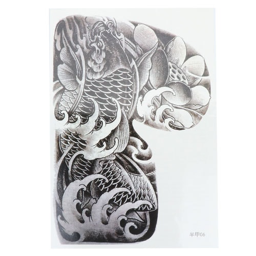 タトゥーシール デザイン 6 肩・胸用 鯉 コイ カープ 魚 蓮 花 ボディーシール フェイク 入墨 入れ墨 刺青 シール シート 簡単 手軽 楽 ハロウィン ...