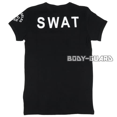 SWAT 半袖Tシャツ バックプリントあり ブラック XXXL メンズ レディース ファッション サバイバルゲーム サバゲー カジュアル 普段着 部屋着 シンプル 警察 ミリタリー ポリスグッズ 丸首 黒 白文字 プリント ハロウィン 仮装 コスプレ【ゆうパケット送料無料】