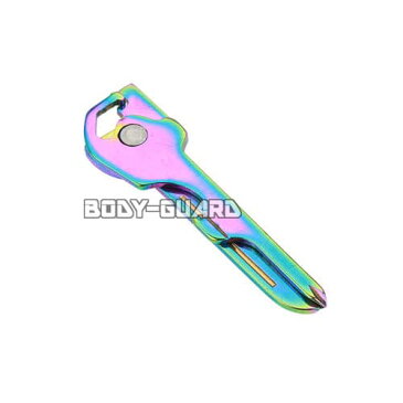 キータイプマルチツール レインボー キーホルダー アウトドアグッズ サバイバルグッズ 小型 工具 便利ツール 多機能 おもしろグッズ 鍵型 キャンプ 災害時 緊急時 プラスドライバー マイナスドライバー 栓抜き ボトルオープナー レターオープナー ロープカッター