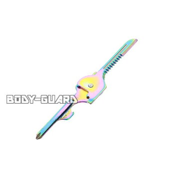 キータイプマルチツール レインボー キーホルダー アウトドアグッズ サバイバルグッズ 小型 工具 便利ツール 多機能 おもしろグッズ 鍵型 キャンプ 災害時 緊急時 プラスドライバー マイナスドライバー 栓抜き ボトルオープナー レターオープナー ロープカッター