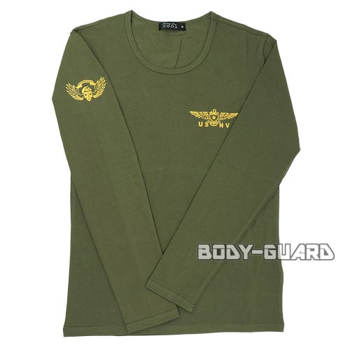 ミリタリーTシャツ USNV 長袖 カーキ XL メンズ レディース ファッション スポーツ サバイバルゲーム サバゲー カジュアル 普段着 部屋着 シンプル ...