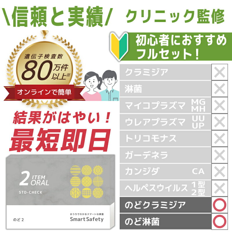 【スピード検査】のど2項目 うがい液検査 のどクラミジア のど淋菌 性病検査キット 性 性病 性病検査 検査キット 性感染 性感染症 性感染症検査キット 性病キット 男女兼用 男性 女性 クラミジア 淋病 淋菌 不妊 妊娠前 妊活 std SmartSafety