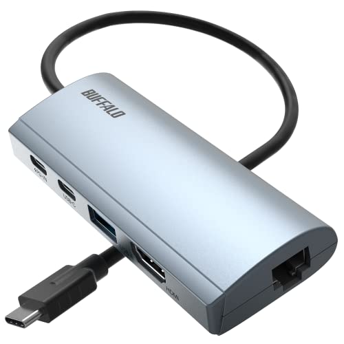 HDMI付き5ポート/PD対応シルバー/-/LUD-U3-CGHDSV/N・パッケージ個数:1・【対応機器】USB 3.2(Gen 1)/3.1(Gen 1)/3.0 Type-C搭載のWindowsパソコン、MacおよびChromebook、タブレット、スマートフォン・■ケーブル1本で周辺機器をまとめてノートパソコンに接続できるドッキングステーション・■LANポートのないパソコンも有線LAN環境へ・■USB Power delivery（USB PD）対応・■4K出力に対応したHDMIの映像出力【仕様】 ■対応機器　USB 3.2(Gen 1)/3.1(Gen 1)/3.0 Type-C搭載のWindowsパソコン、MacおよびChromebook、タブレット、スマートフォン ■ケーブル長　約30cm ※コネクター部除く ■電力供給方式　バスパワー／USB PD 3.0給電 ※USB PD3.0給電でご使用の場合は、パソコン推奨の電源アダプターの出力より15W以上大きい出力の電源アダプターを使用し、本商品のPD入力ポート(Type-C/給電用)へ接続します。 ■PD最大入力100W(USB PD 3.0) ■PD最大出力　85W(USB PD 3.0) ■外形寸法（幅×高さ×奥行）　約102×16×41mm ■質量　約62g ■パッケージ寸法（幅×高さ×奥行）　約110×165×28mm ■パッケージ質量（本体含む）　約95g ■期間　1年間 ■規格　HDMI、VCCI classB ■主な付属品　取扱説明書/書 ■USBポートパソコン側　・Type-C オス×1(ケーブル直付け)：通信用／充電用(USB PD対応／最大85W)、 　USB 3.2(Gen 1)/3.1(Gen 1)/3.0/2.0/1.1 　※PD給電を利用する場合、接続先のパソコンのType-CポートがUSB PD入力に対応している必要があります。 ■USBポート/周辺機器側1　・USB Type-Cメス×1：通信用または給電用(USB PD対応／最大入力100W)、 　USB 3.2(Gen 1)/3.1(Gen 1) /3.0/2.0/1.1 、 　通信時最大電流900mA 　※本商品のUSB Type-CポートからのAlternate Modeによる映像出力には対応しておりません。 ■USBポート/周辺機器側2　・USB Type-Aメス×1：通信用、 　USB 3.2(Gen 1)/3.1(Gen 1) /3.0/2.0/1.1、 　最大電流900mA ■USBポート/最大通信速度　・USB3.2(Gen 1)/3.1(Gen 1)/3.0：最大5Gbps(規格値) ・USB 2.0：最大480Mbps(規格値) ・USB 1.1：最大12Mbps(規格値) ■LANポート/規格　IEEE802.3ab準拠(1000BASE-T) 、IEEE802.3u準拠(100BASE-TX)、IEEE802.3準拠(10BASE-T) ■LANポート/コネクター　RJ-45 ■LANポート/アクセス方式　CSMA/CD ■LANポート/伝送速度　1000Mbps/100Mbps/10Mbps(規格値) ※USB2.0以下のポートに接続した場合、伝送速度はUSBポートの通信速度に依存します。 ■HDMIポート/規格　HDMI、HDCP 2.2 ■HDMIポート/コネクター　HDMI Type-A 19ピン メス×1 ※接続先のパソコンがUSB Type-Cからの映像出力に対応していること。(Displayport Alternate Mode) ■HDMIポート/対応解像度　最大3840×2160(30Hz) ■動作環境　温度0〜40℃、湿度10〜90%(結露なきこと)