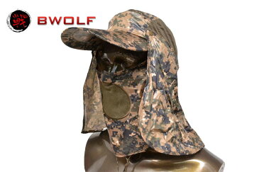 【送料無料】BWOLF製 作業用 農作業 アウトドア 紫外線予防 日焼け防止キャップ 日除け帽子 フェイスカバー (ピクセルグリーン迷彩柄)